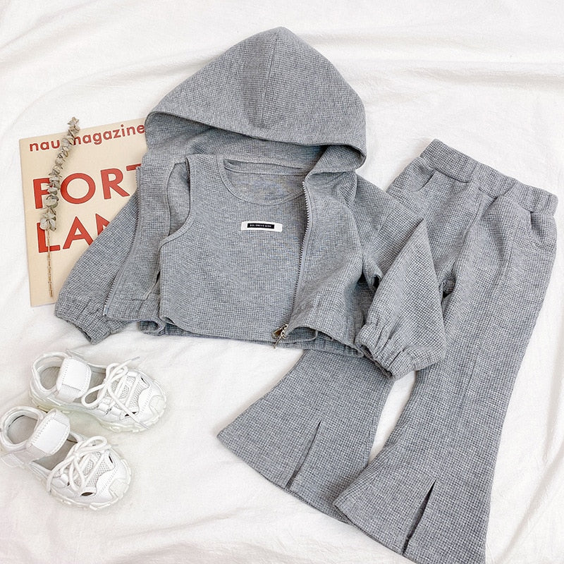 Winter Girls Hooded Jacket & Split Flared Pants Set