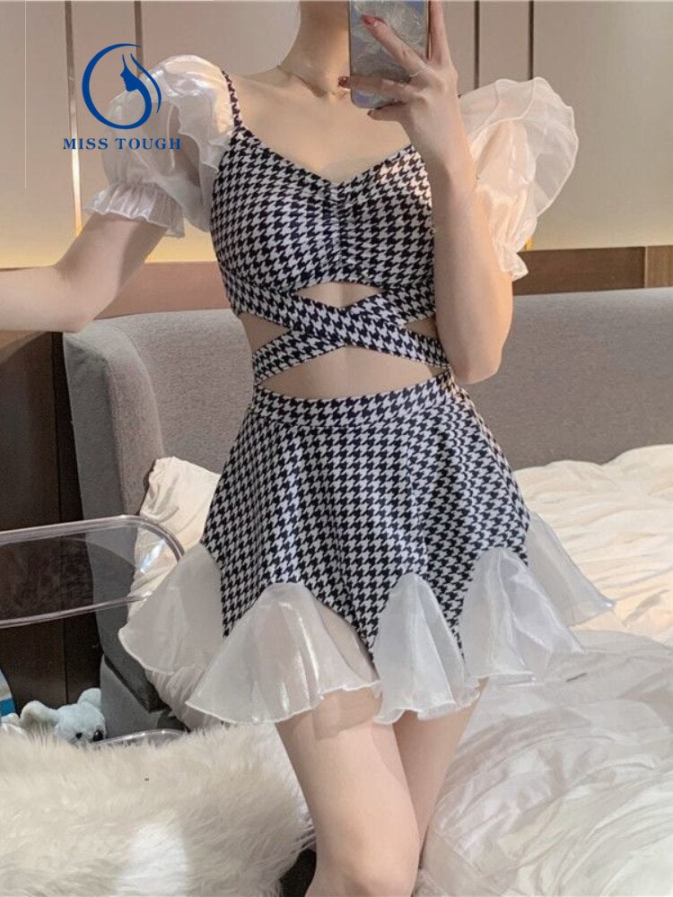 Stylish Vintage Chiffon Blouse & Sweet Skirt Set for Women
