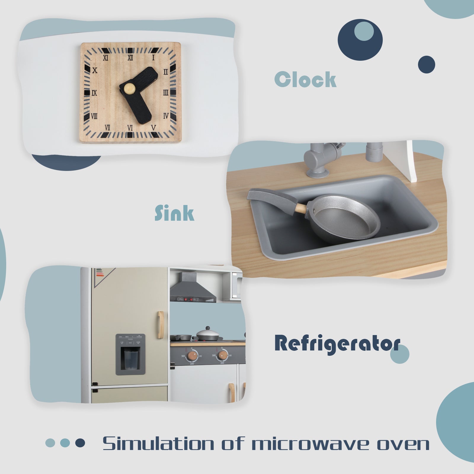Interactive Wooden Play Kitchen Set with Ice Cube Dispenser and Refrigerator