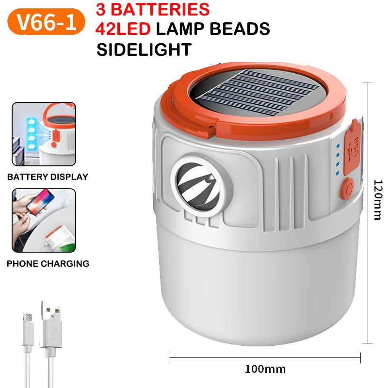 Solar-Powered Camping Lantern with USB Charging and Remote Control
