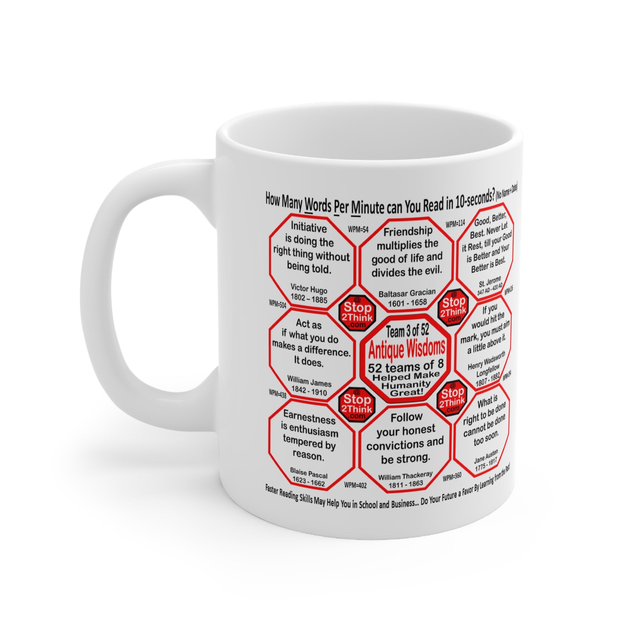 Speed Reading Challenge Mug - Test Your Reading Speed with Wisdom Quotes