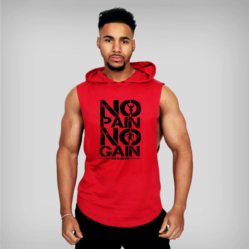 Men's Gym Hooded Tank Top, Cotton Sleeveless Vest for Fitness & Sports