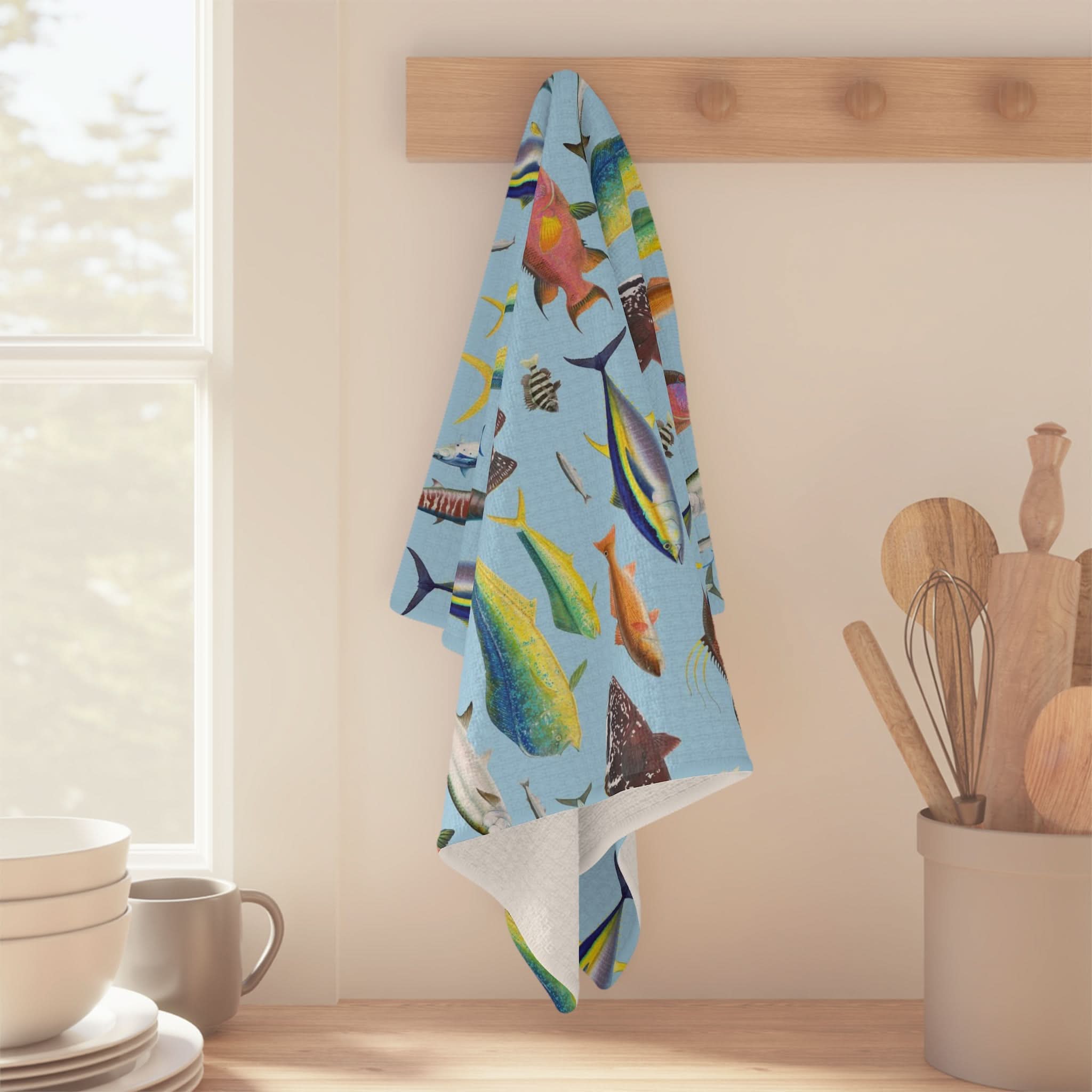 Vibrant Southern Offshore Fish Blue Kitchen Towel