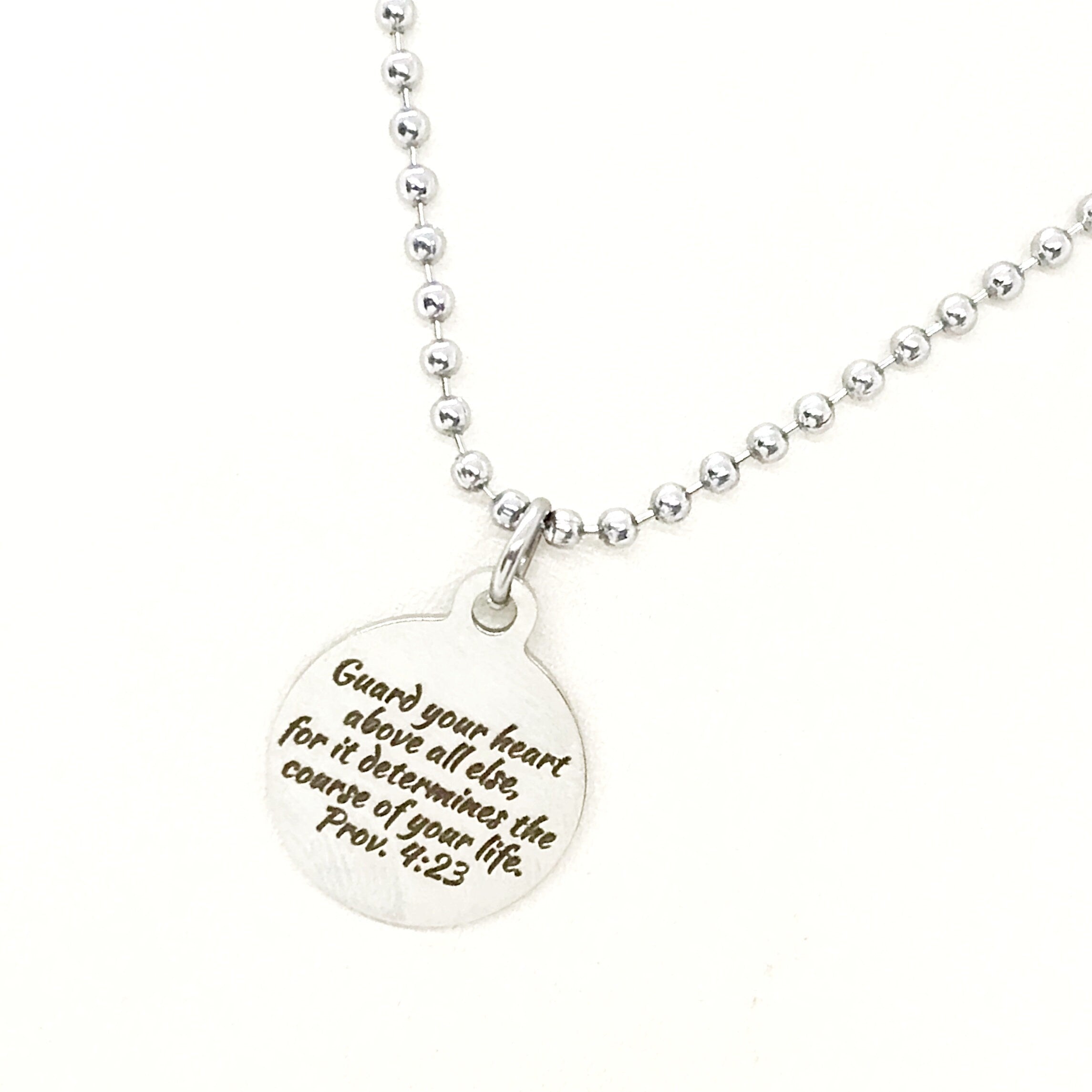 Stainless Steel Proverbs 4:23 Heart Charm Necklace, Faithful Gift
