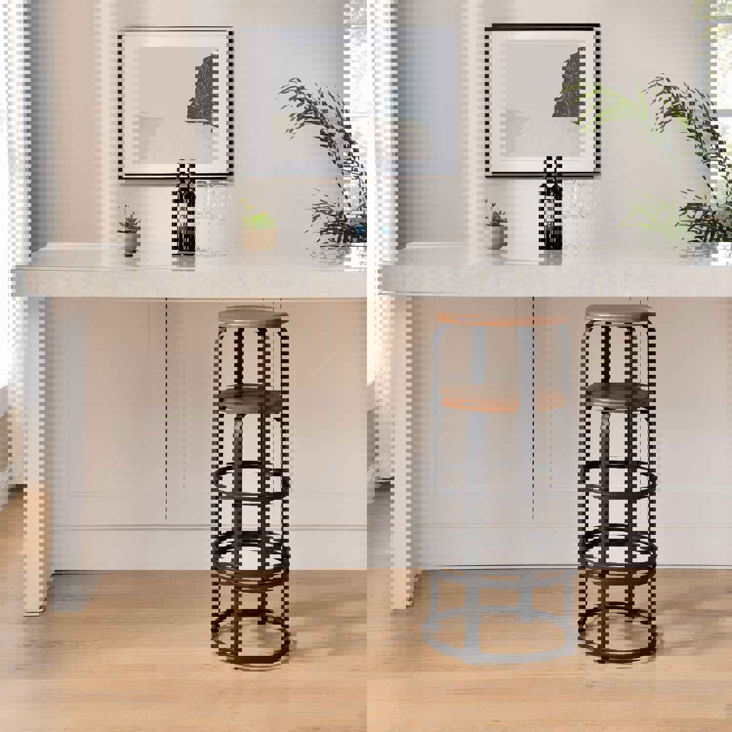 Colton 26" Modern Metal and Wood Bar Stool Set