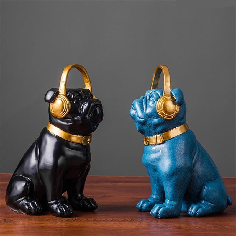 Elegant French Bulldog Statuette with Headphones