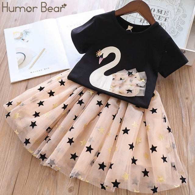 Stylish Summer Girl's Clothing Set with Bubble Sleeve Top and Denim Shorts