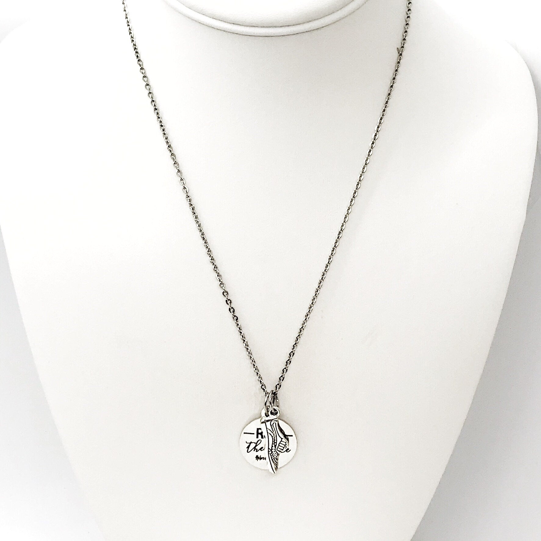 Stainless Steel Hebrews 12:1 Run The Race Pendant Necklace