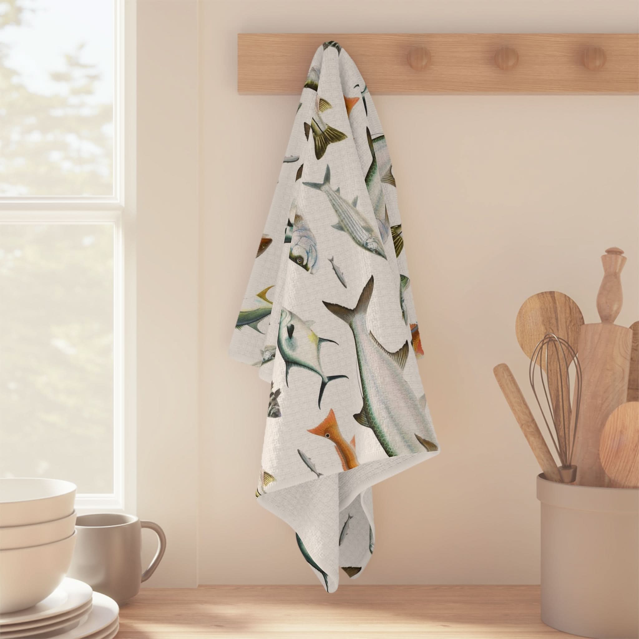 Vibrant Southern Flats Fish White Soft Kitchen Towel