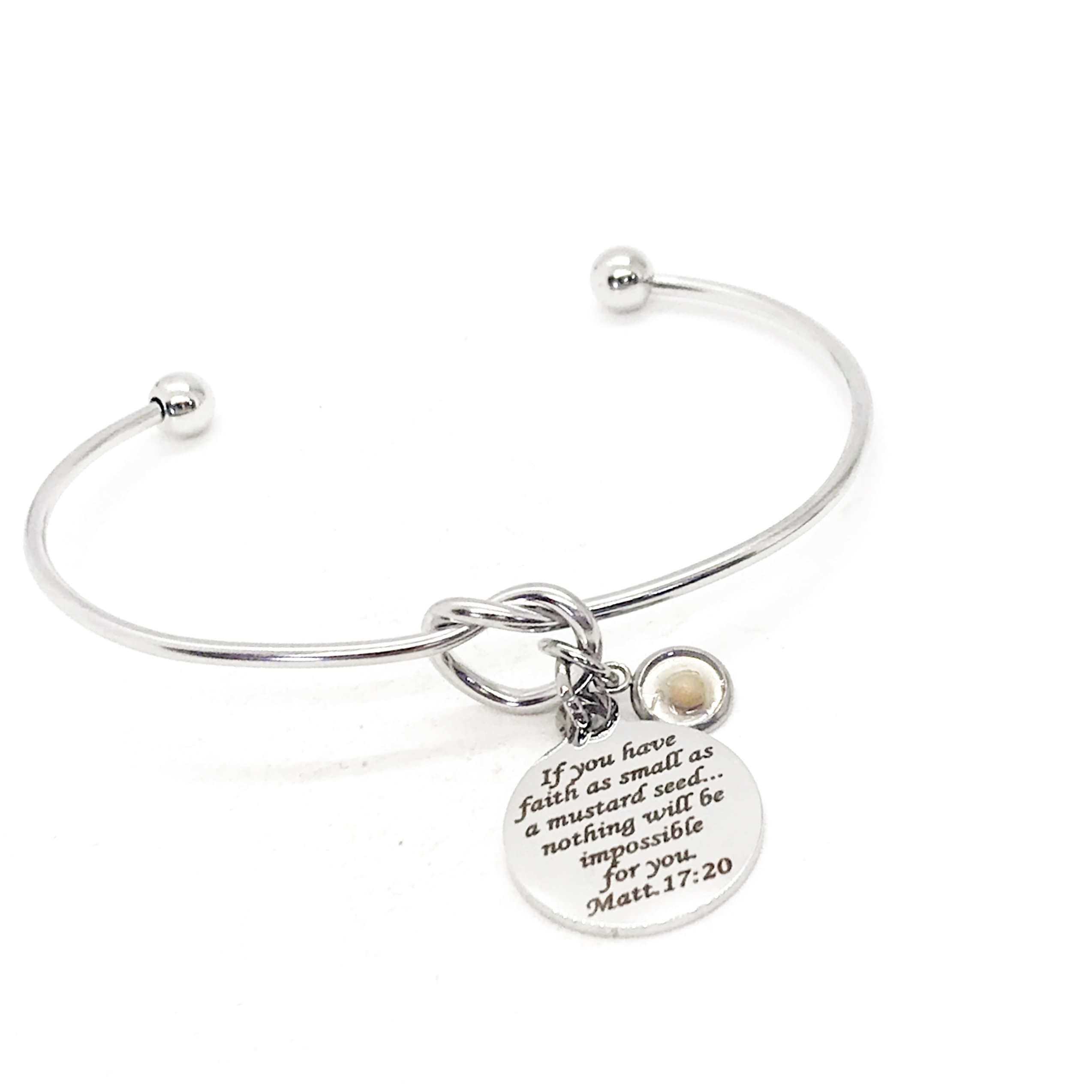 Faith-Inspired Mustard Seed Cuff Bracelet with Engraved Scripture