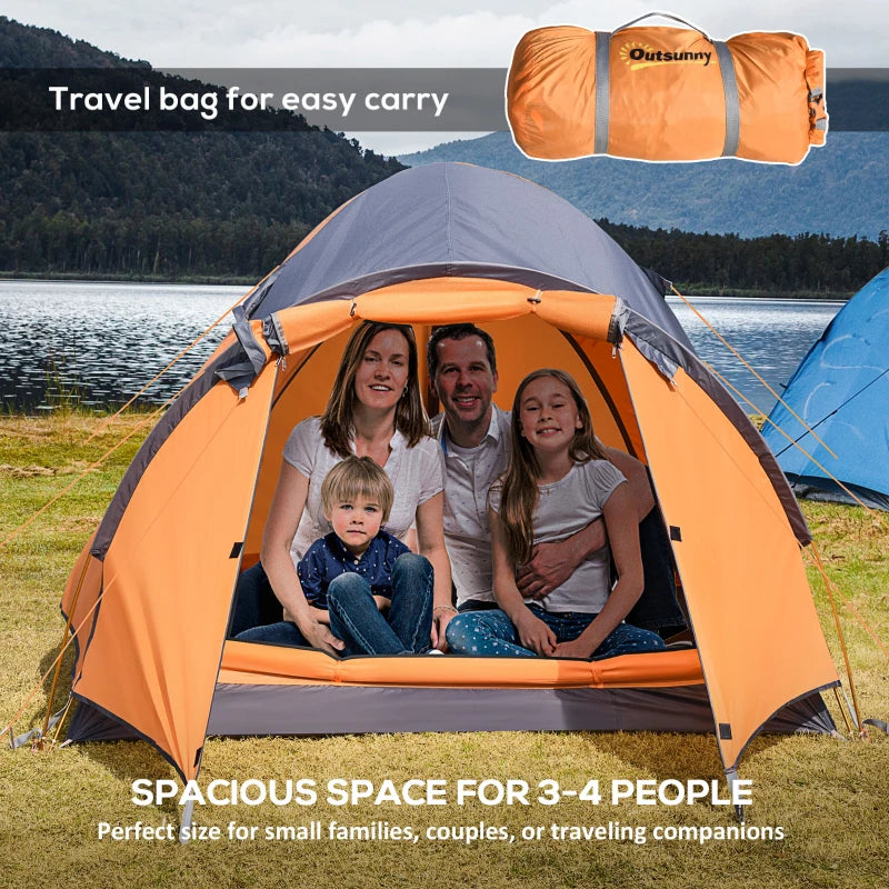 Outsunny 4-Person Camping Tent, Portable and Lightweight Outdoor Shelter