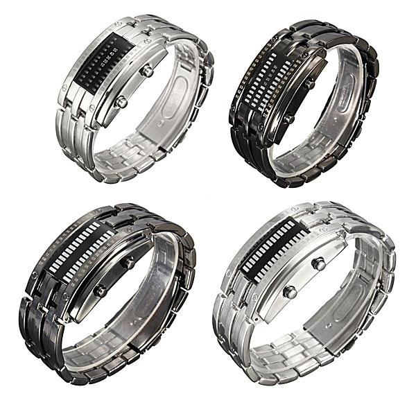 Men's Binary Stainless Steel LED Sport Watch with Date & Water Resistance