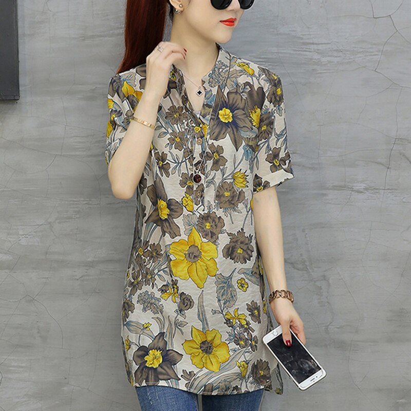 Stylish Chiffon Women's V-Neck Blouse with Short Sleeves