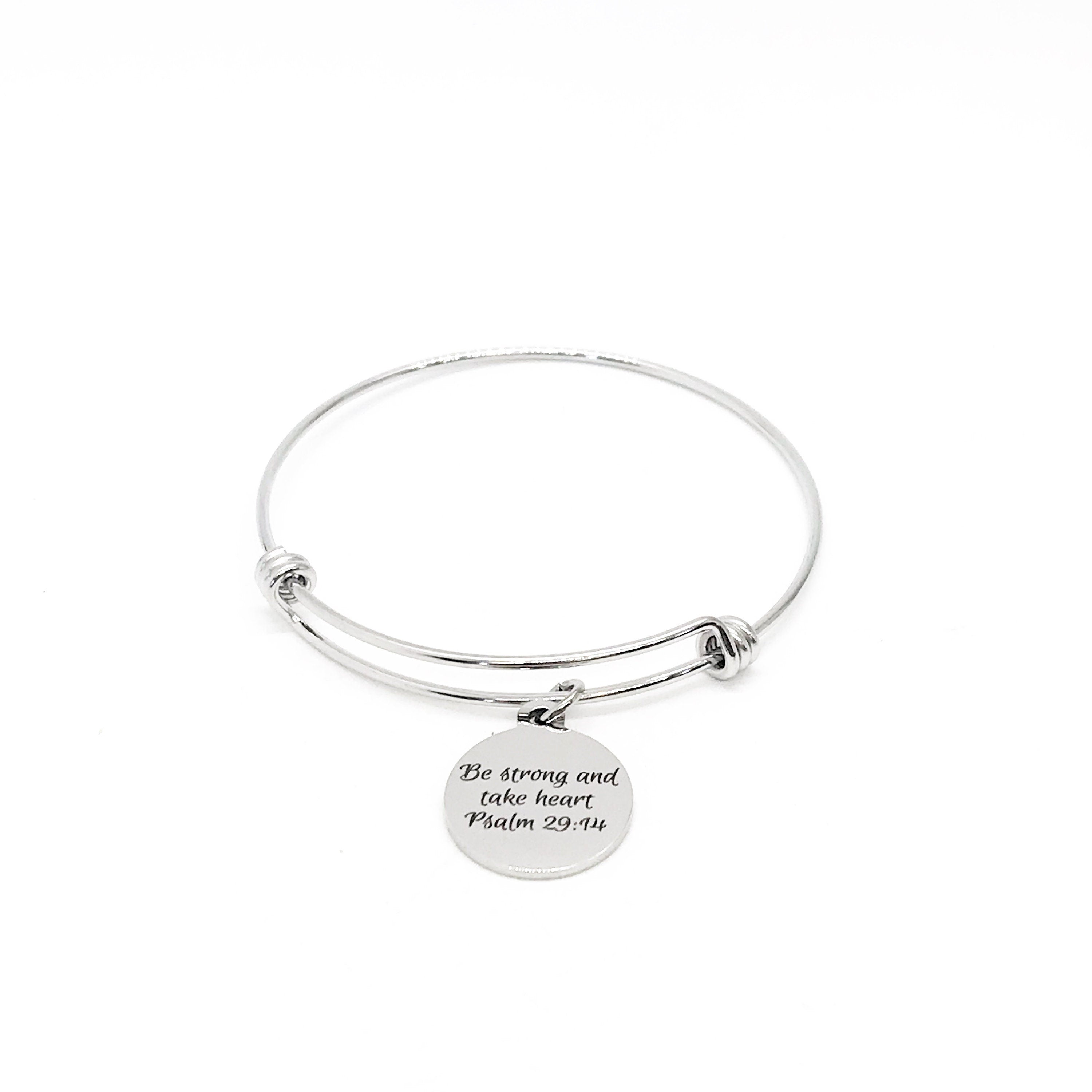 Faith-Inspired Stainless Steel Bracelet with Psalm 29:14 Engraving