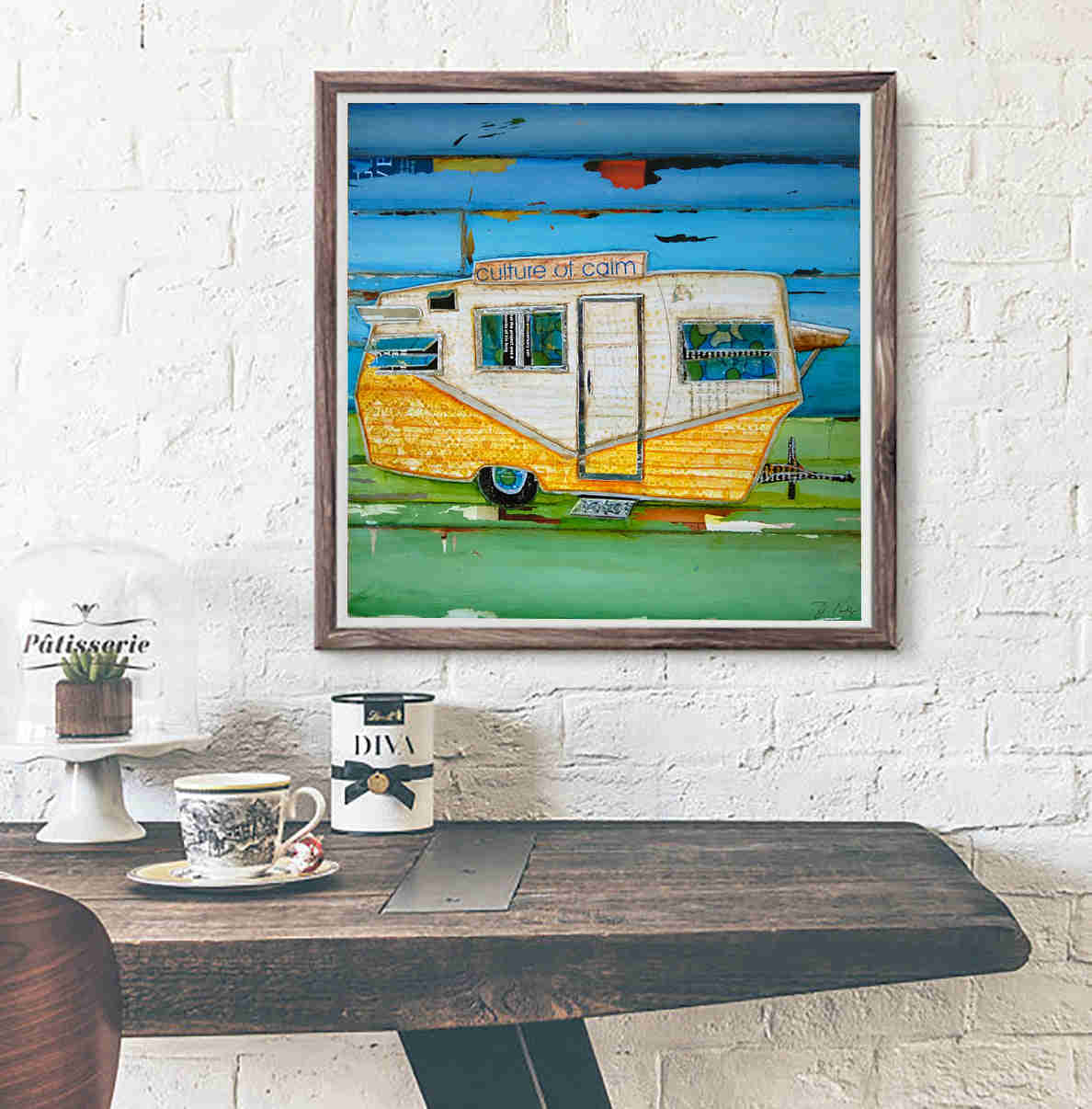 Coastal Nautical Camper RV Square Art Print Set by Danny Phillips