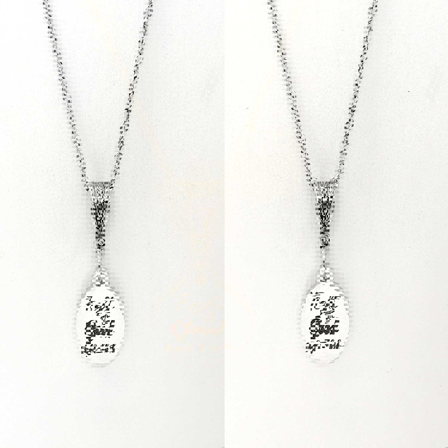 Faith-Inspired Stainless Steel Charm Necklace, Engraved with "Fight the Good Fight of Faith"