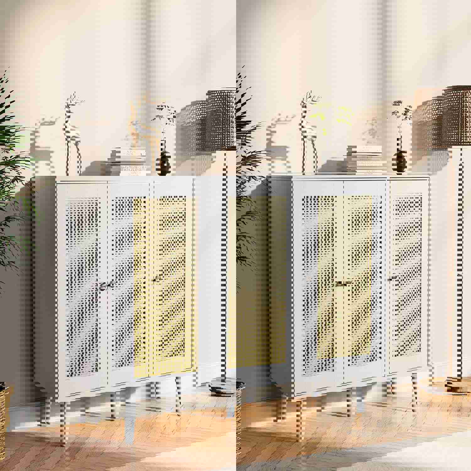 Elegant Rattan Buffet Cabinet with 3 Doors