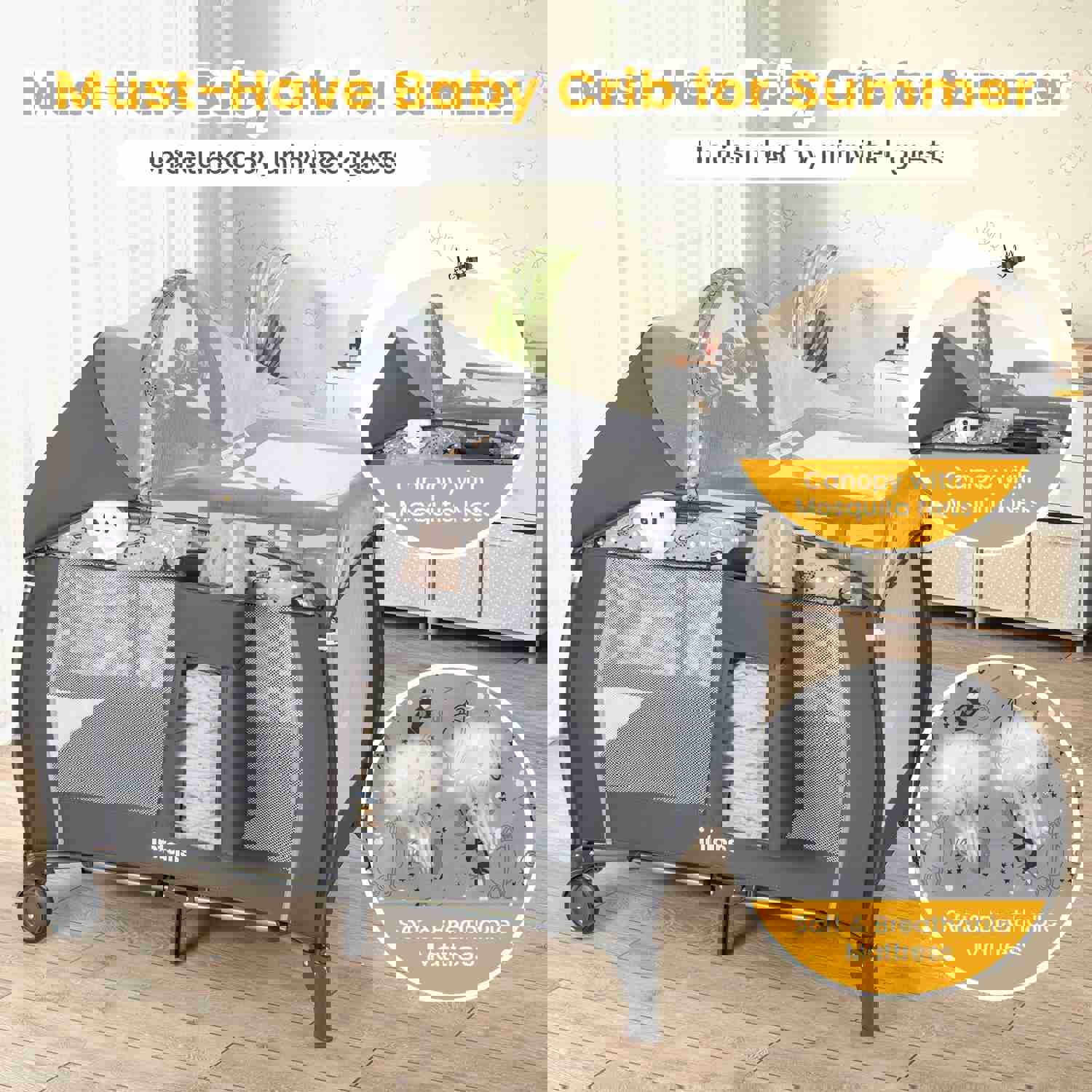 INFANS 4-in-1 Portable Baby Playard with Bassinet, Changing Table, and Storage