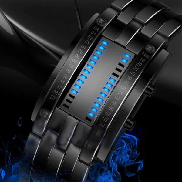 Men's Binary Stainless Steel LED Sport Watch with Date & Water Resistance