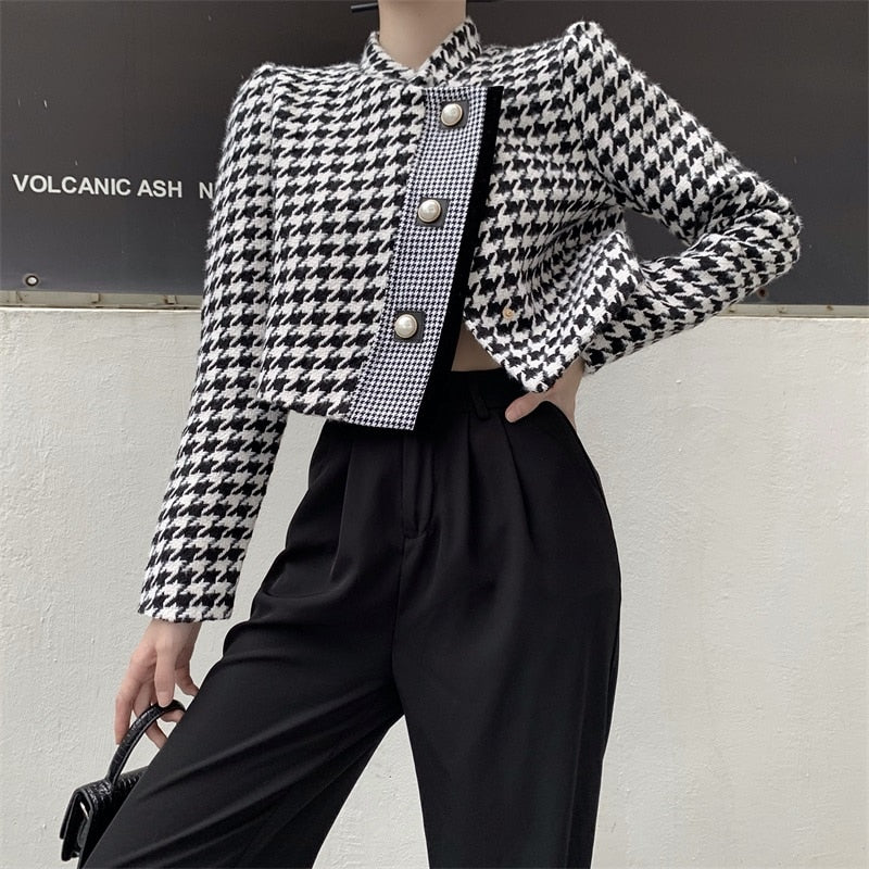 Autumn Women's Chic Plaid Short Coat