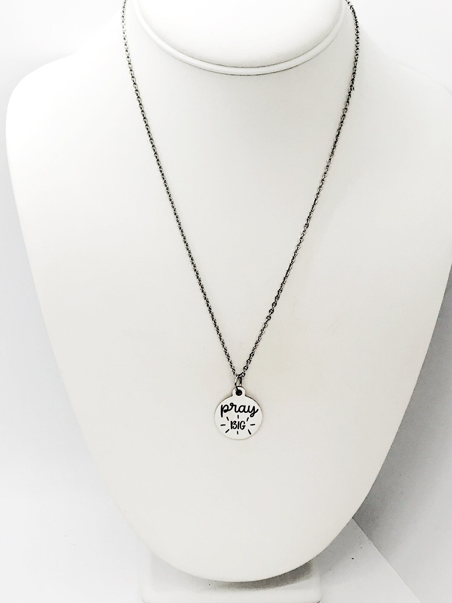 Stainless Steel Pray Big Pendant Necklace, Faithful Jewelry