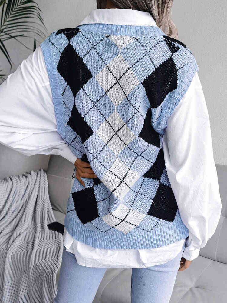 Stylish Women's Houndstooth Knitted Sweater Vest