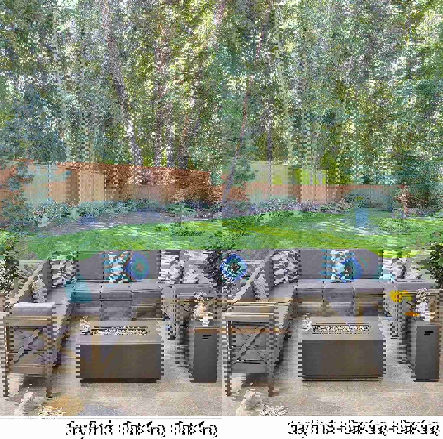 Luxury Outdoor Living: Cytheria 10-Piece Acacia Wood Sectional Sofa Set with Fire Pit