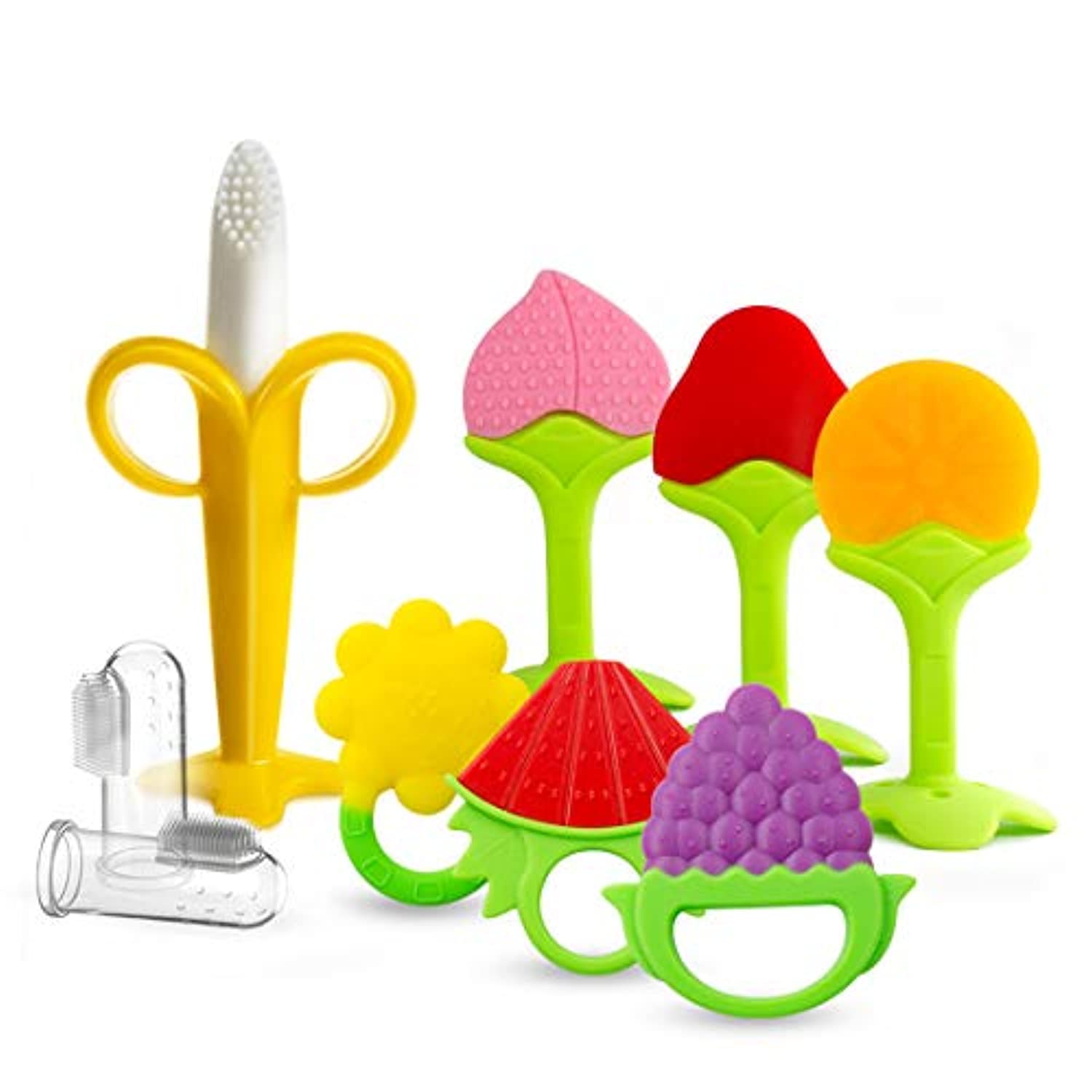 Baby Silicone Teething Set with Finger Toothbrushes - BPA Free, 9 Pieces