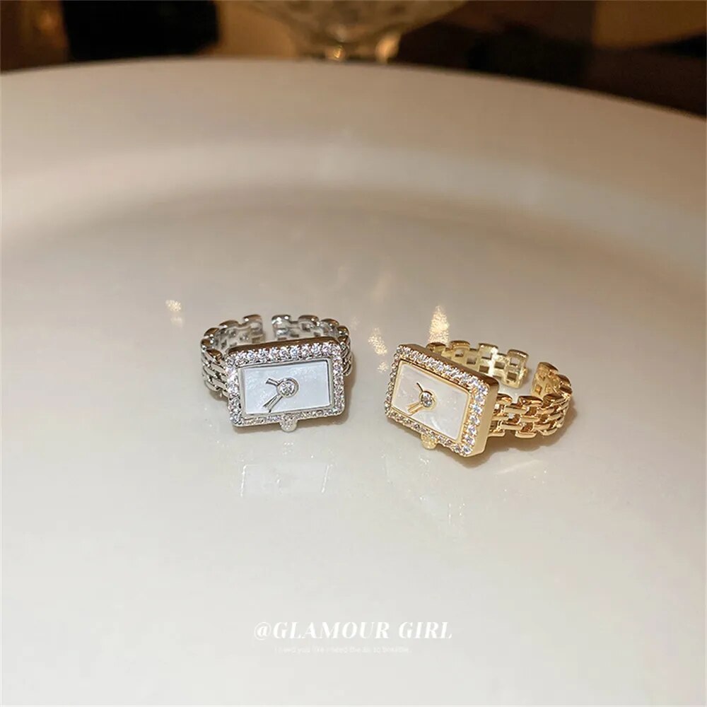 Stylish Timepiece Charm Clock-Shape Ring for Women