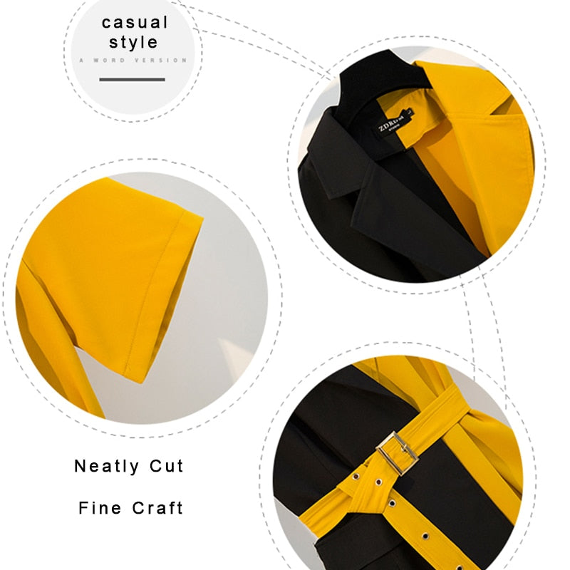 Stylish Summer Women's Mini Dress 2022, Yellow & Black Patchwork Casual Shirt Style
