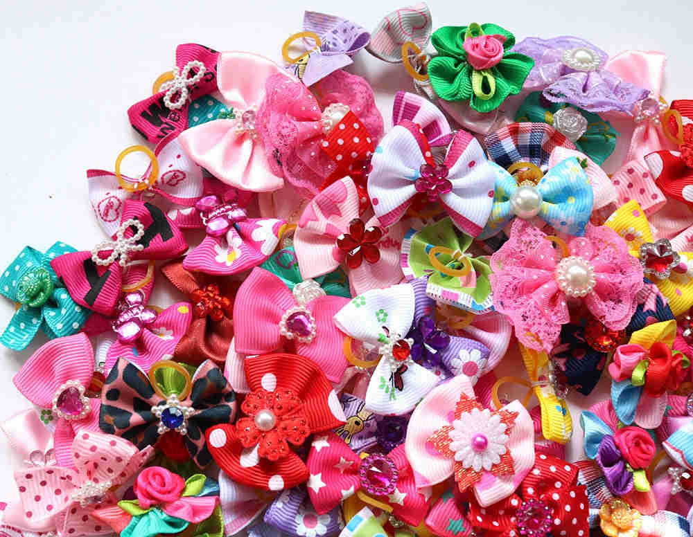 Handcrafted 100-Piece Dog Hair Bows Set for Small Dogs