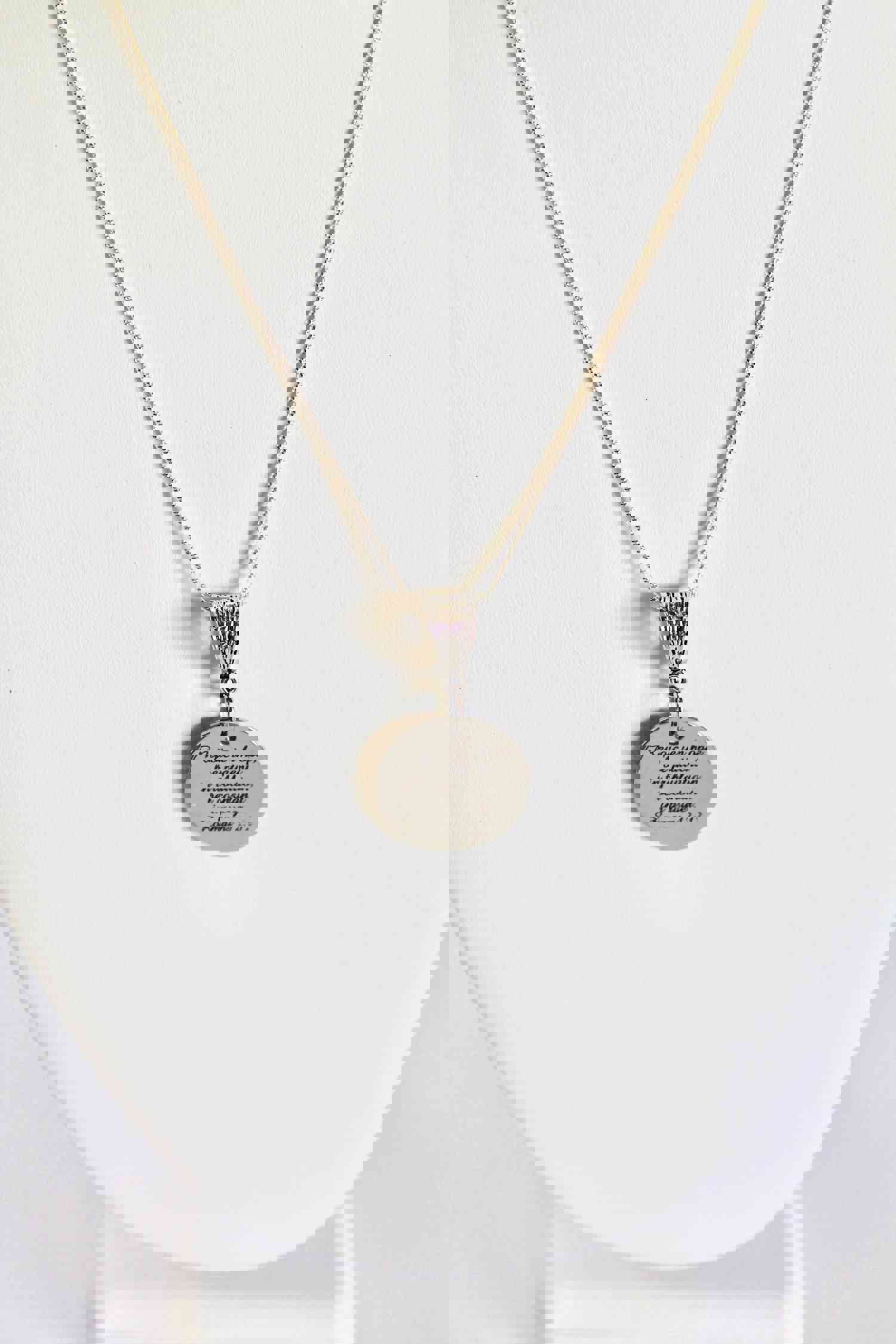 Stainless Steel Engraved Romans 12:12 Pendant Necklace, Christian Jewelry