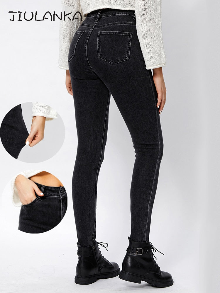 Women's High-Waist Skinny Jeans with Vintage Wash
