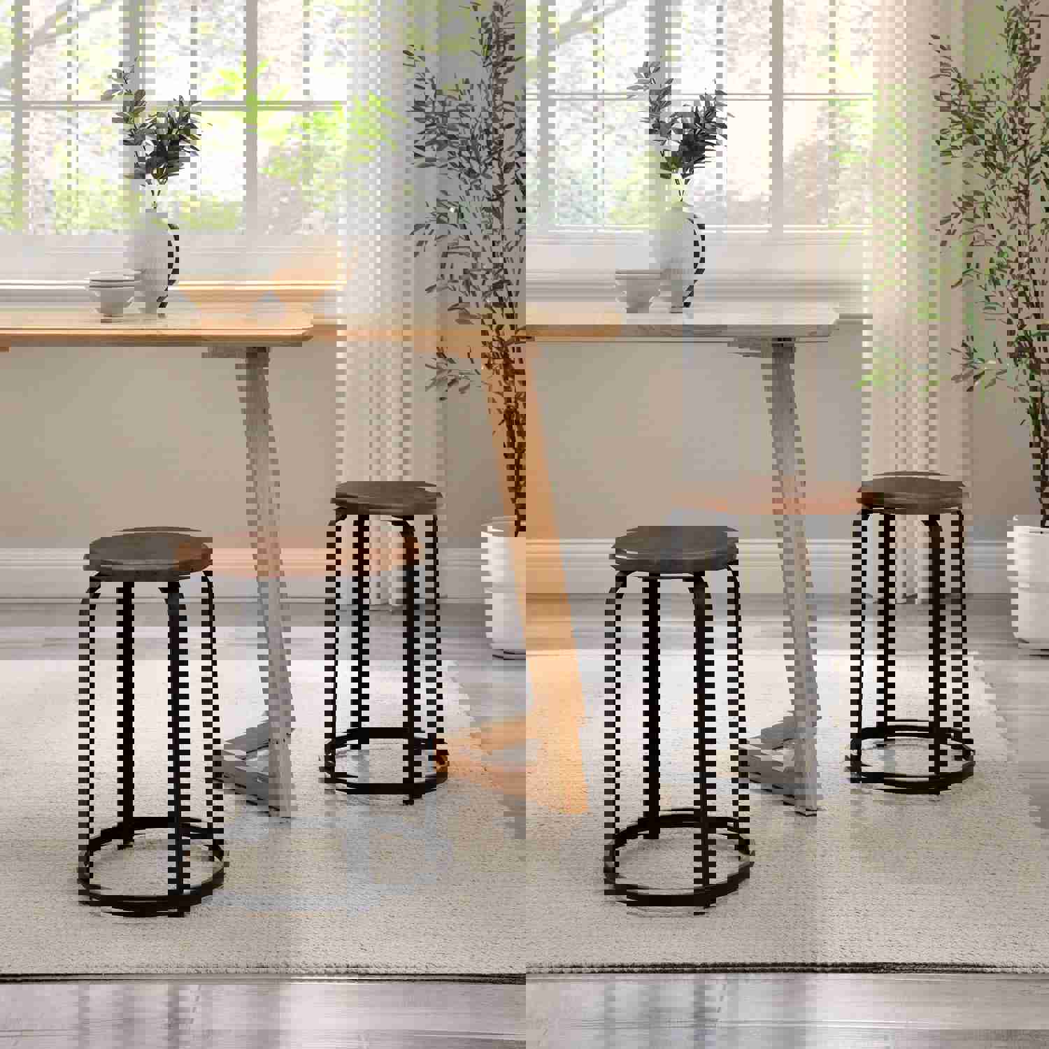 Colton 18 Metal and Wood Round Kitchen Stool Set of 2