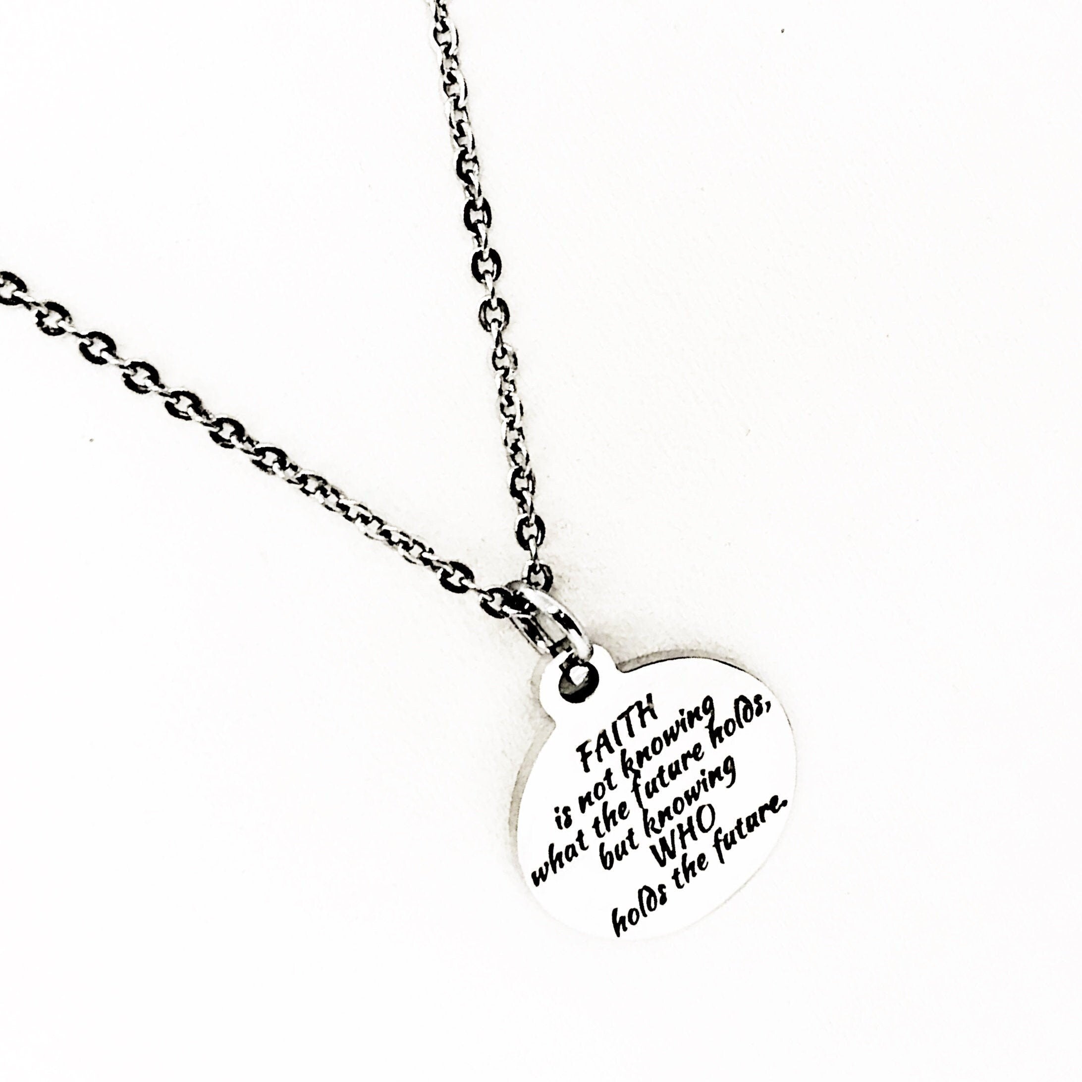 Faith-Inspired Stainless Steel Necklace with Engraved Charm