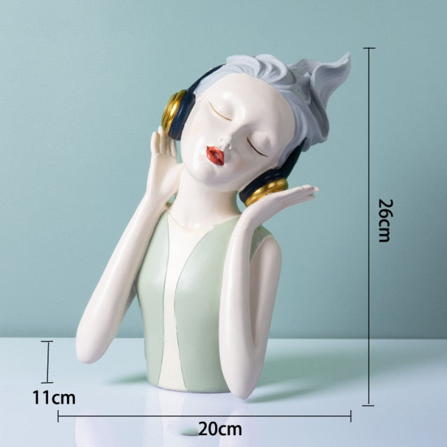 Elegant Headphone Girls Statue for Home Decor
