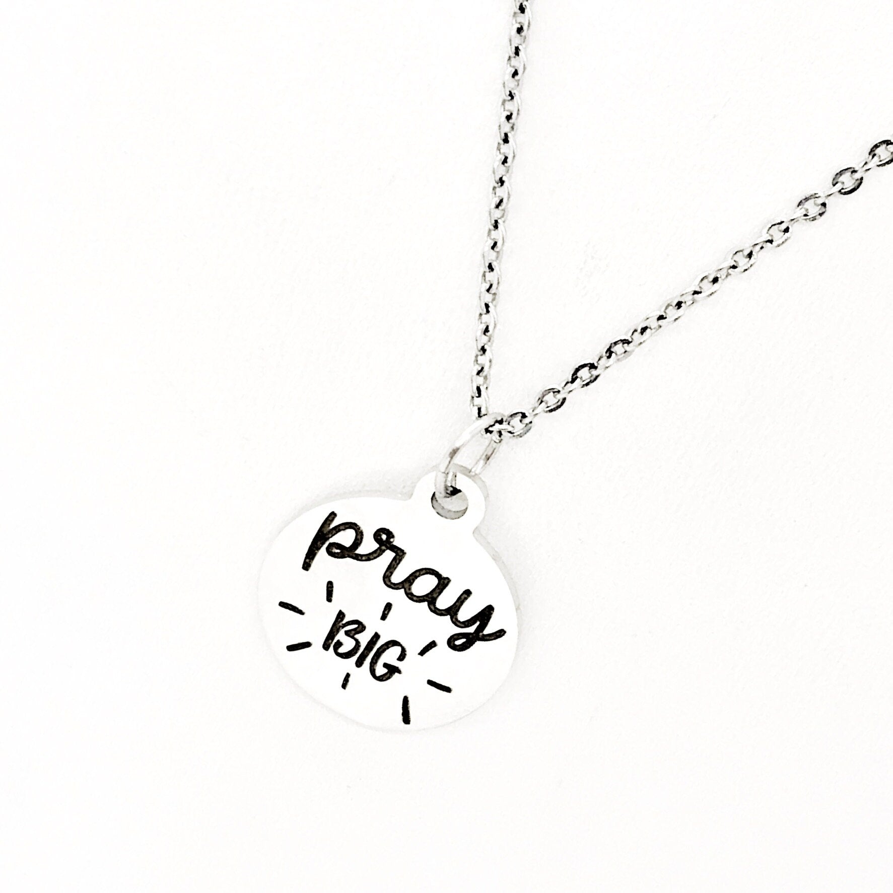 Stainless Steel Pray Big Pendant Necklace, Faithful Jewelry
