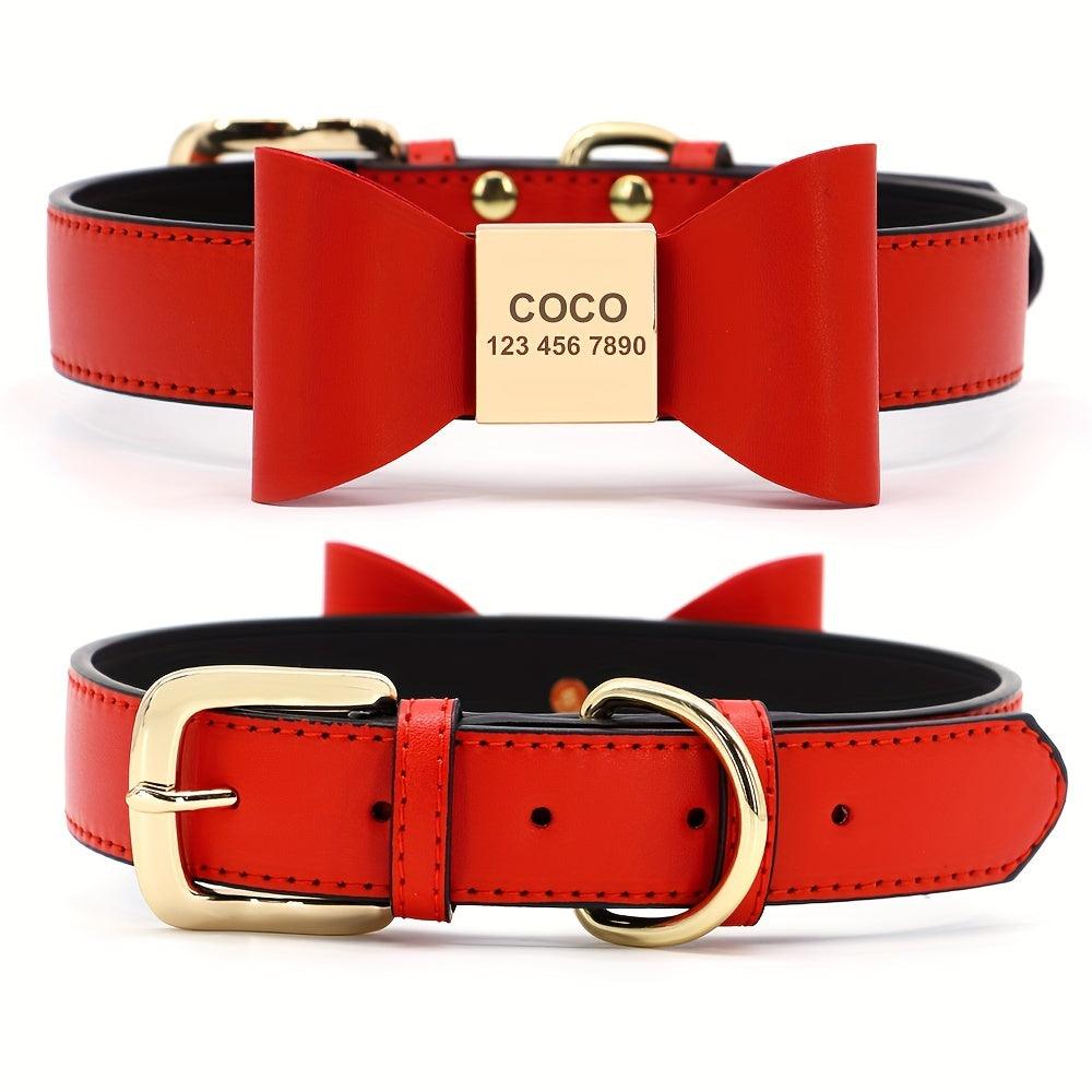 Luxury Personalized Leather Dog Collar with Engraved ID