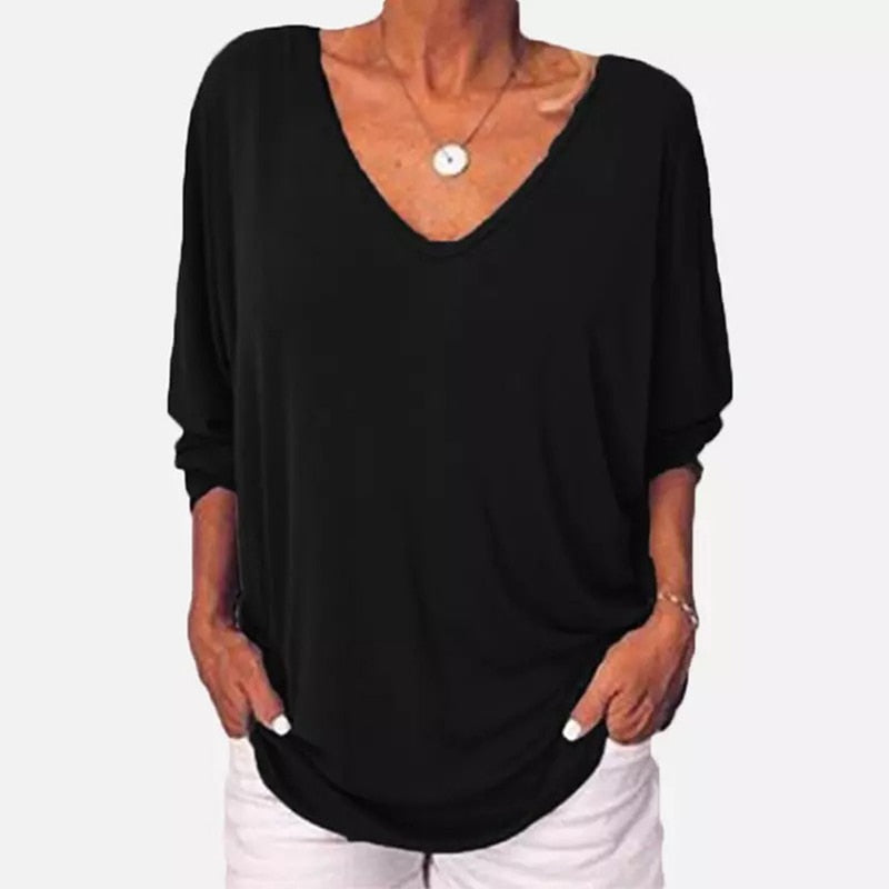Stylish Women's 2023 Summer V-Neck Batwing Sleeve T-Shirt