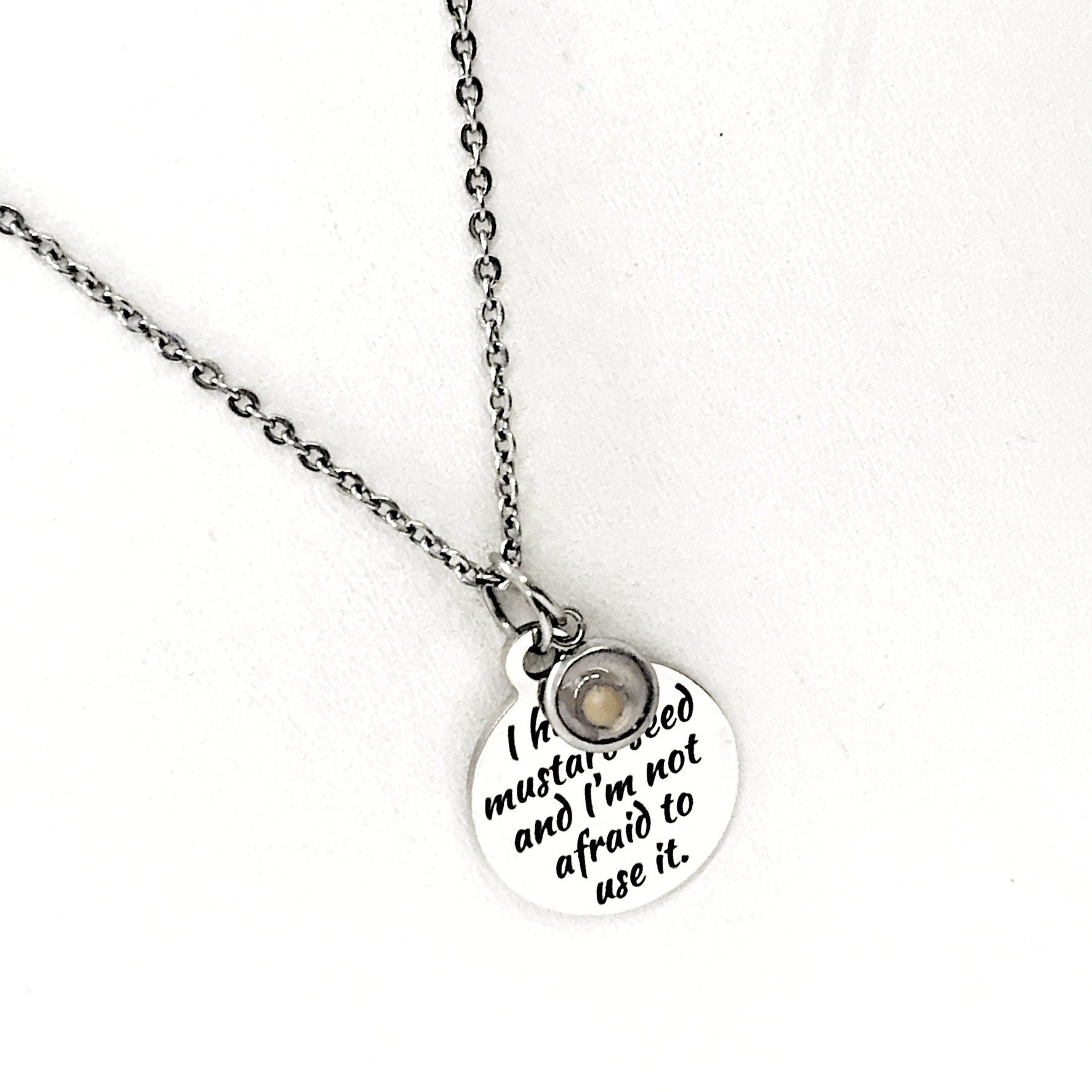 Stainless Steel Mustard Seed Pendant Necklace, Matthew 17:20 Scripture Jewelry