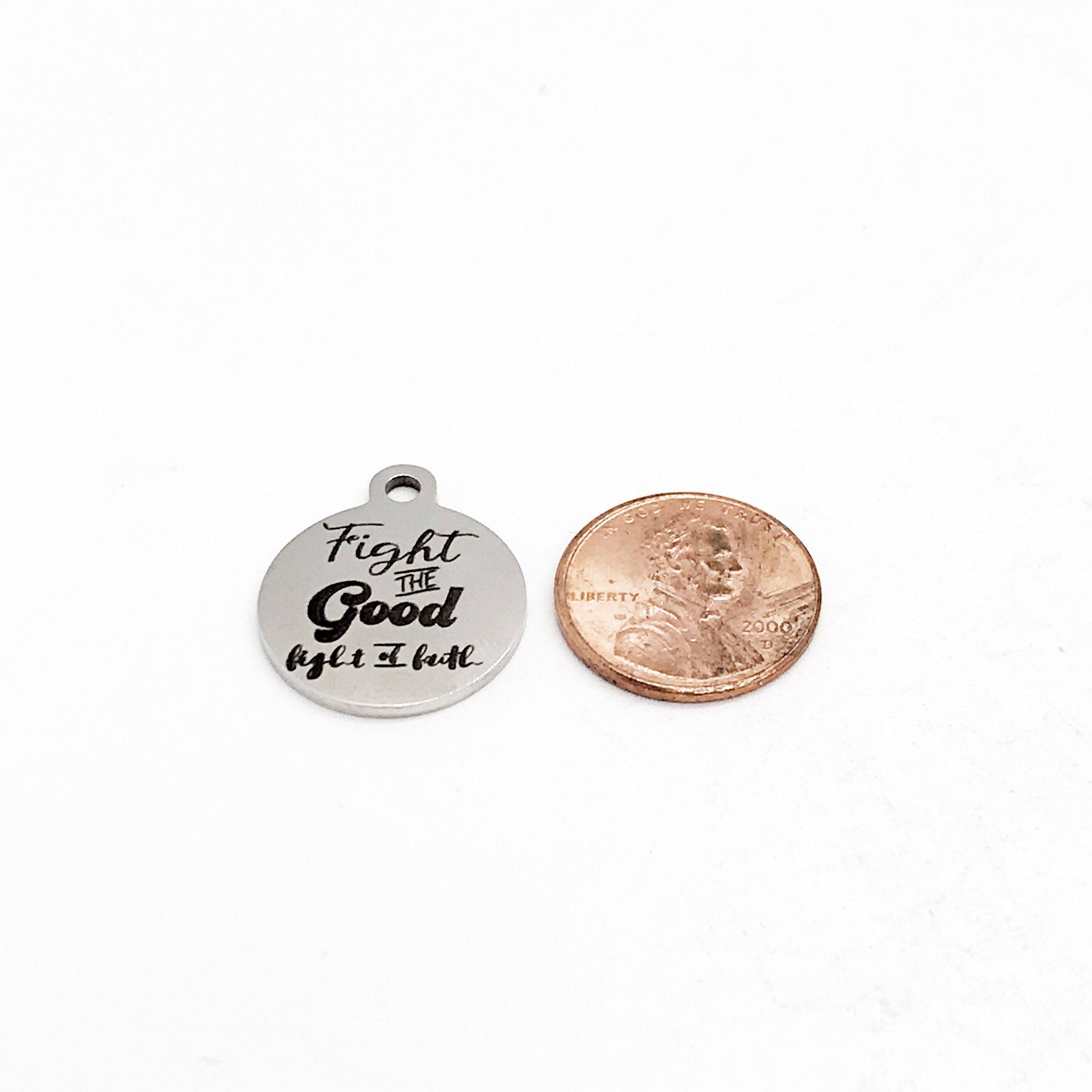 Stainless Steel Engraved 'Fight the Good Fight' Faith Necklace