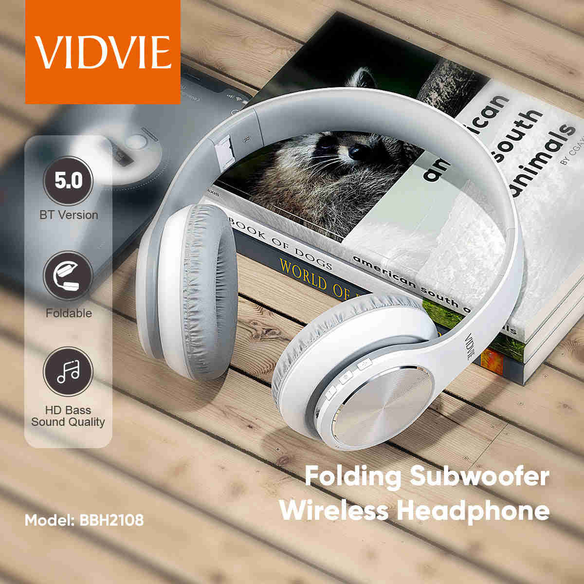 Premium Deep Bass Bluetooth Over-Ear Headphones - White
