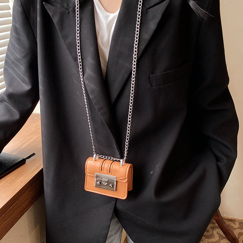 Stylish Mini PU Leather Crossbody Bag with Chain Strap for Women 2023