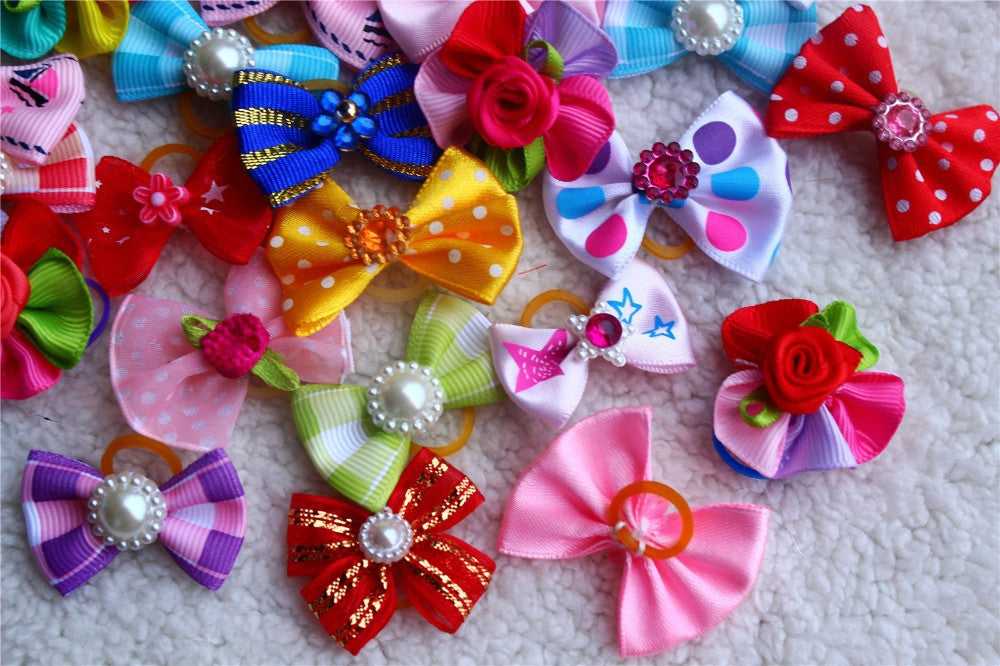 Glamorous Pet Dog Hair Bows Set - 100pcs with Rhinestones and Pearls