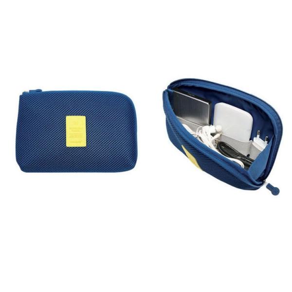 Travel Shockproof Electronic Accessories Pouch Bag - Blue L