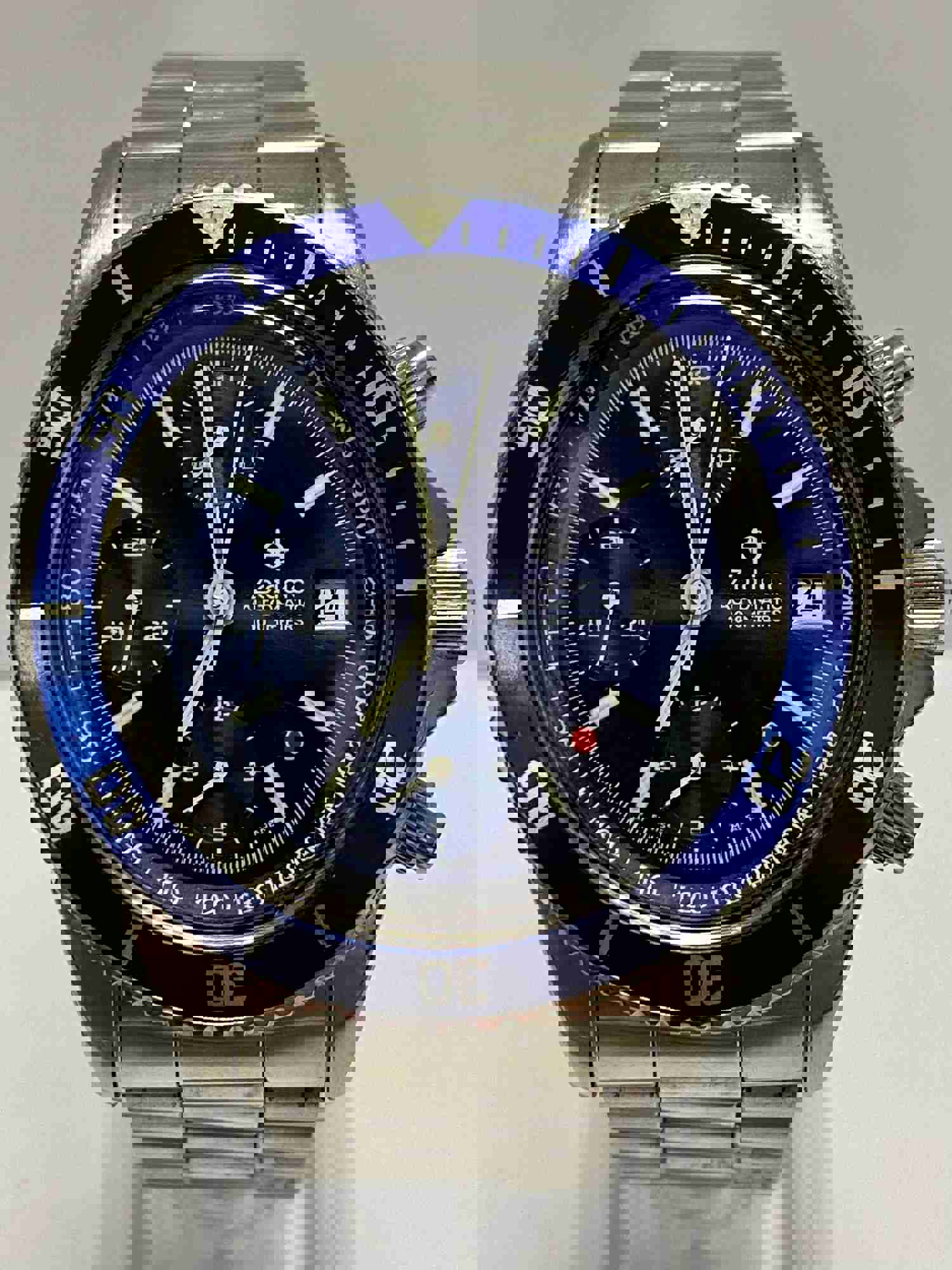 Vintage Zodiac Jumbo Chronograph Date Watch with Blue Sapphire Dial