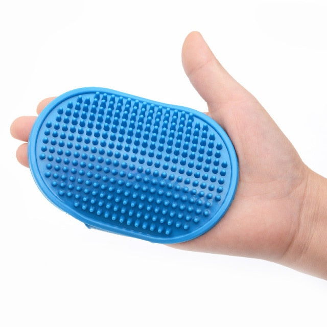 Stylish Blue Silicone Pet Grooming Glove with Rubber Feather for Dogs and Cats