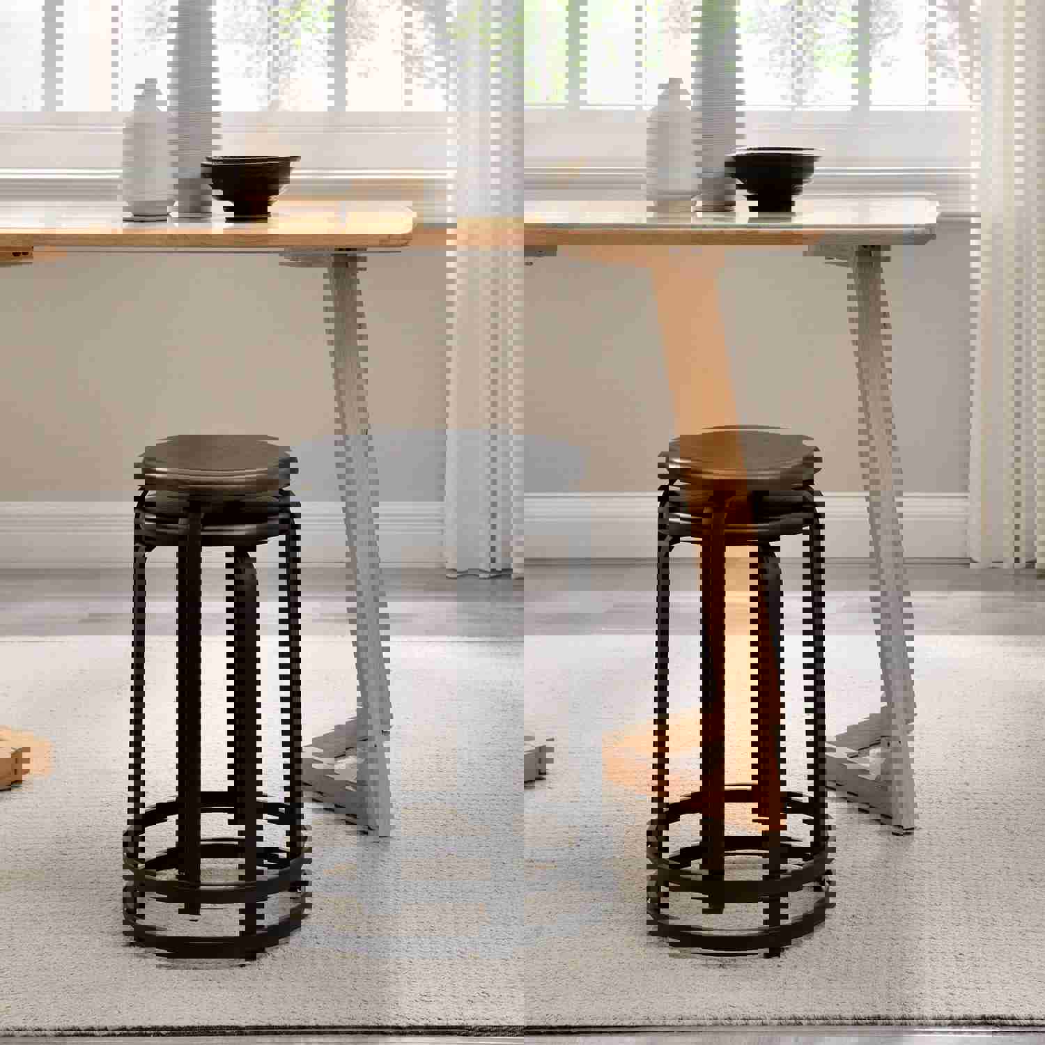 Colton 18 Metal and Wood Round Kitchen Stool Set of 2