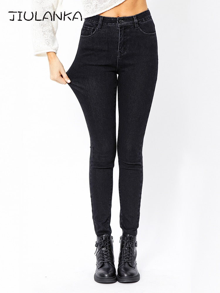 Women's High-Waist Skinny Jeans with Vintage Wash