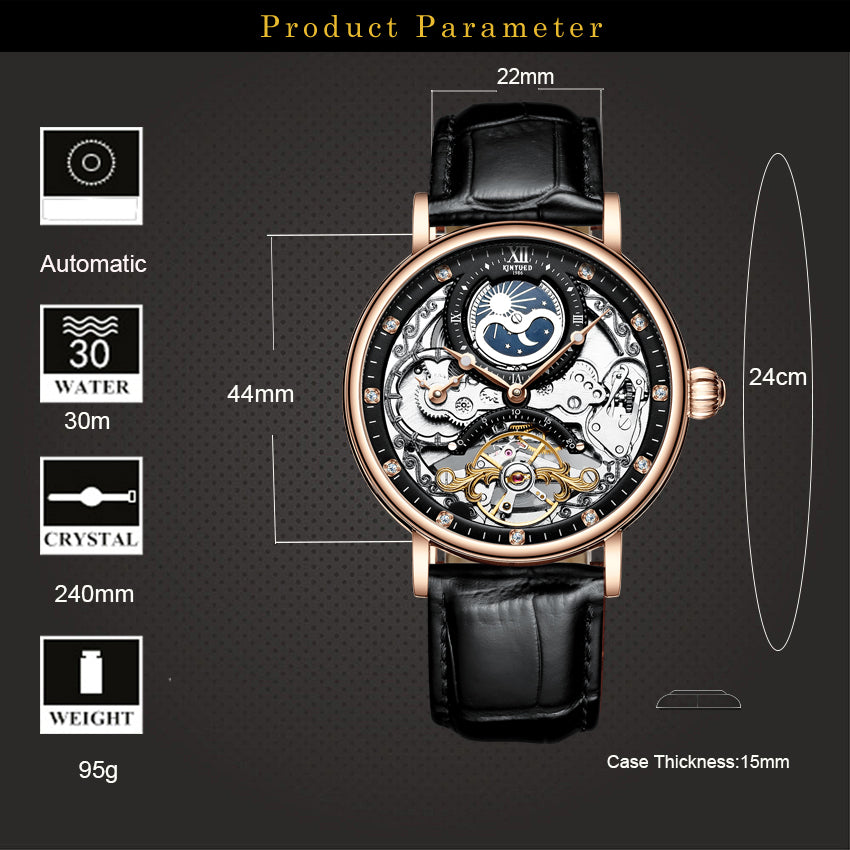 KINYUED Swiss Mechanical Watch with Double Calendar